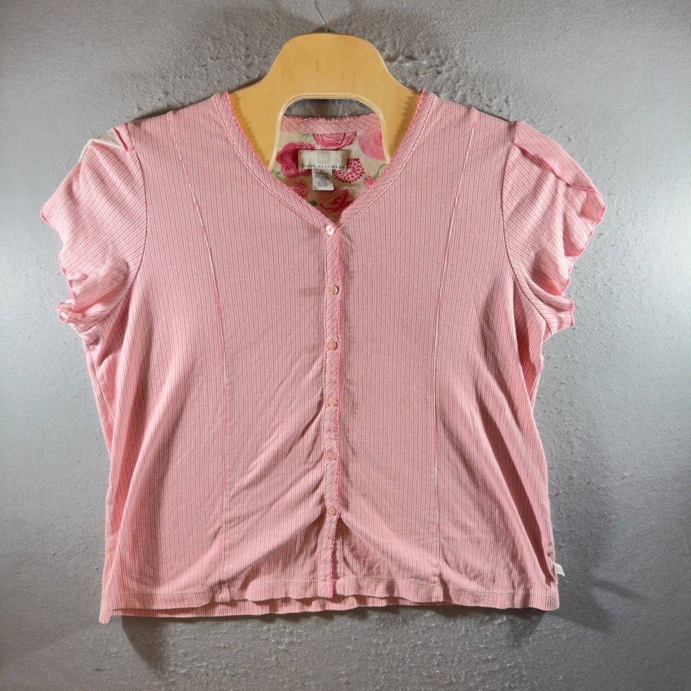 1388 | Karen Neuburger Striped Ribbed Knit Pajama Set Pink Womens 1X - Picture 2 of 13